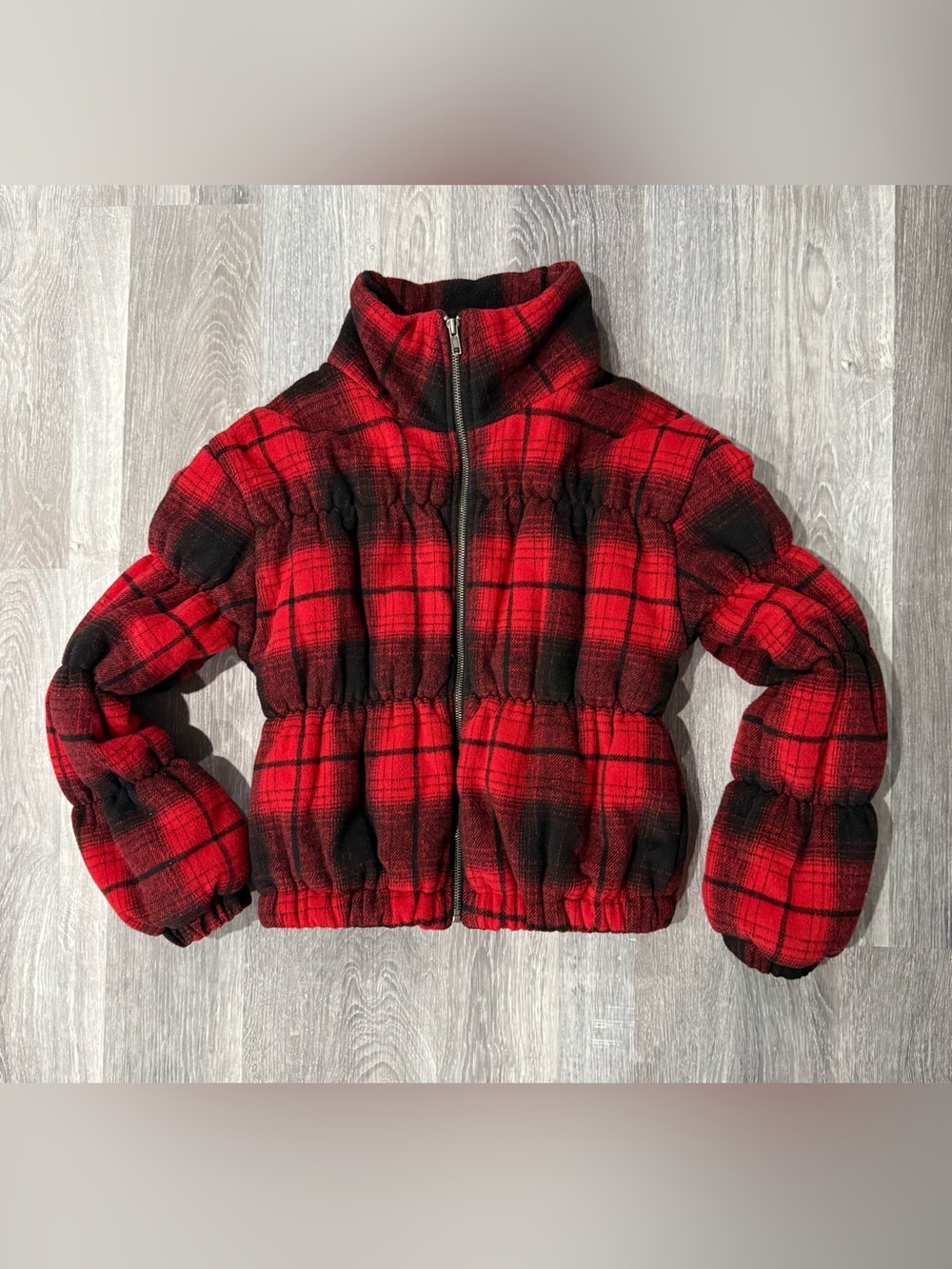BB Dakota Steve Madden “Everlong” Red Black Buffalo Plaid Zip Puffer Jacket S